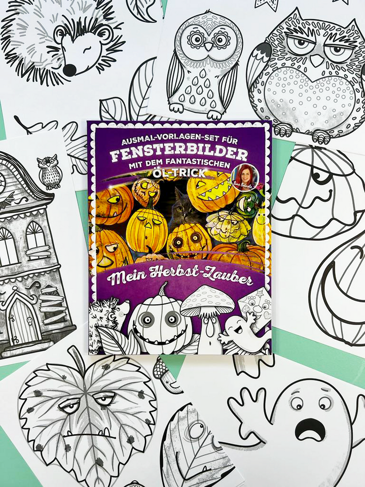 AUSMAL-VORLAGEN-SET FÜR FENSTERBILDER MIT DEM FANTASTISCHEN ÖL-TRICK Mein Herbst Zauber