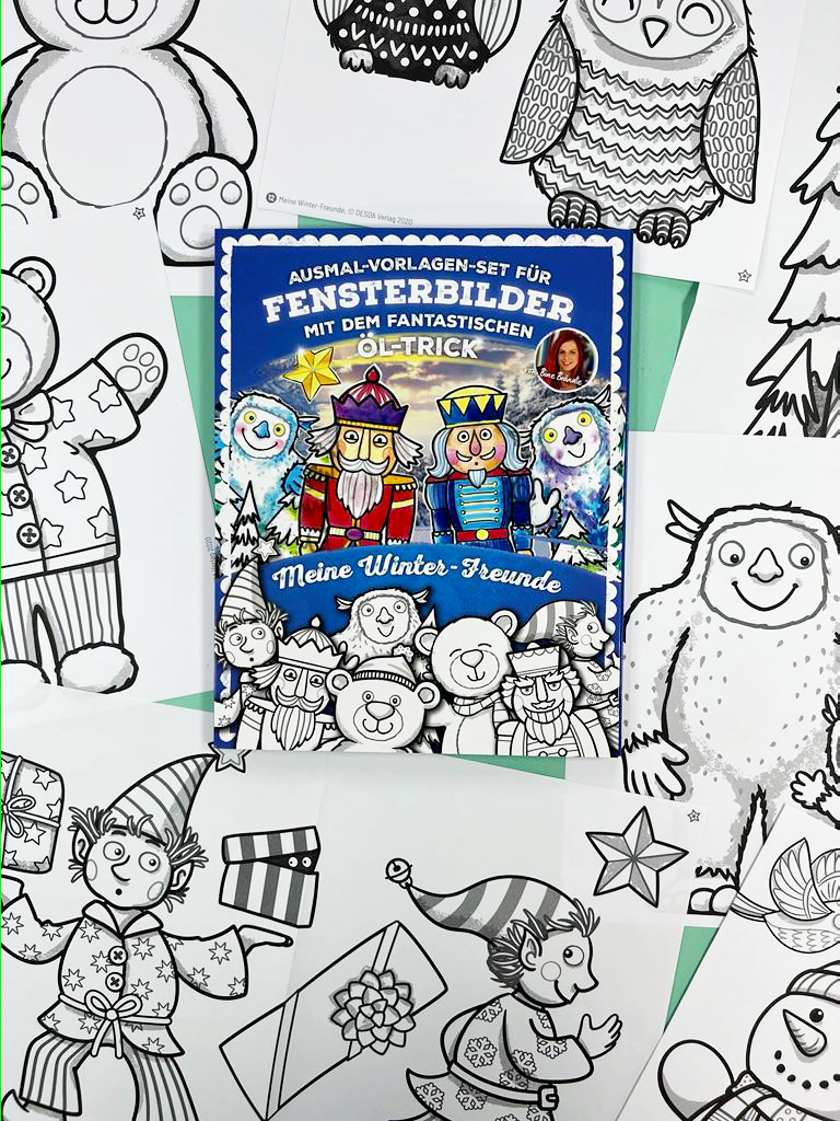 AUSMAL-VORLAGEN-SET FÜR FENSTERBILDER MIT DEM FANTASTISCHEN ÖL-TRICK Meine Winter-Freunde