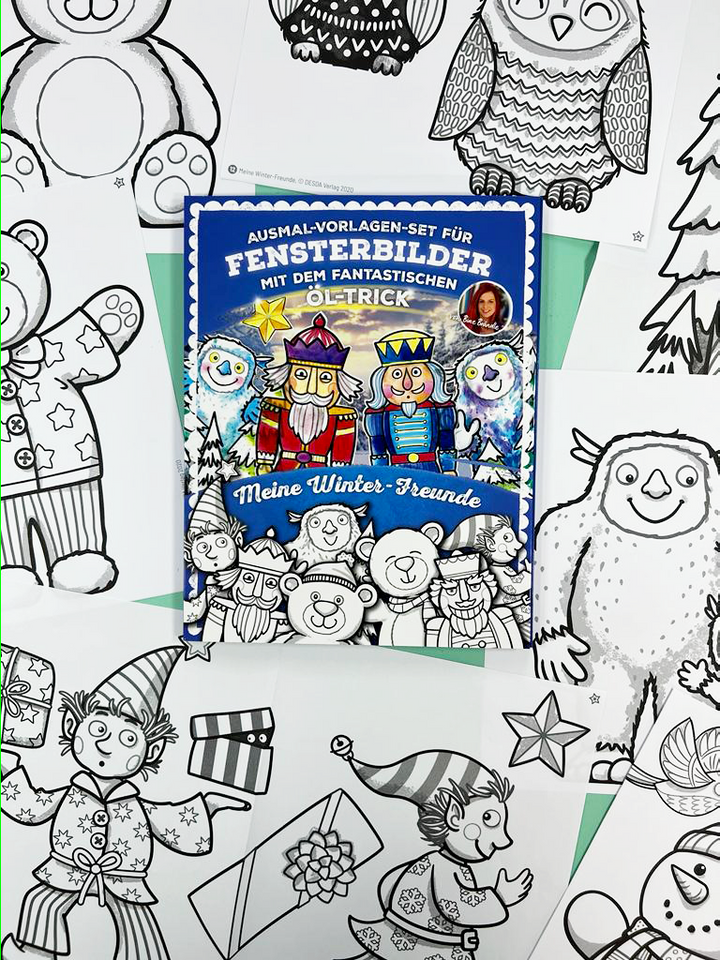 AUSMAL-VORLAGEN-SET FÜR FENSTERBILDER MIT DEM FANTASTISCHEN ÖL-TRICK Meine Winter-Freunde