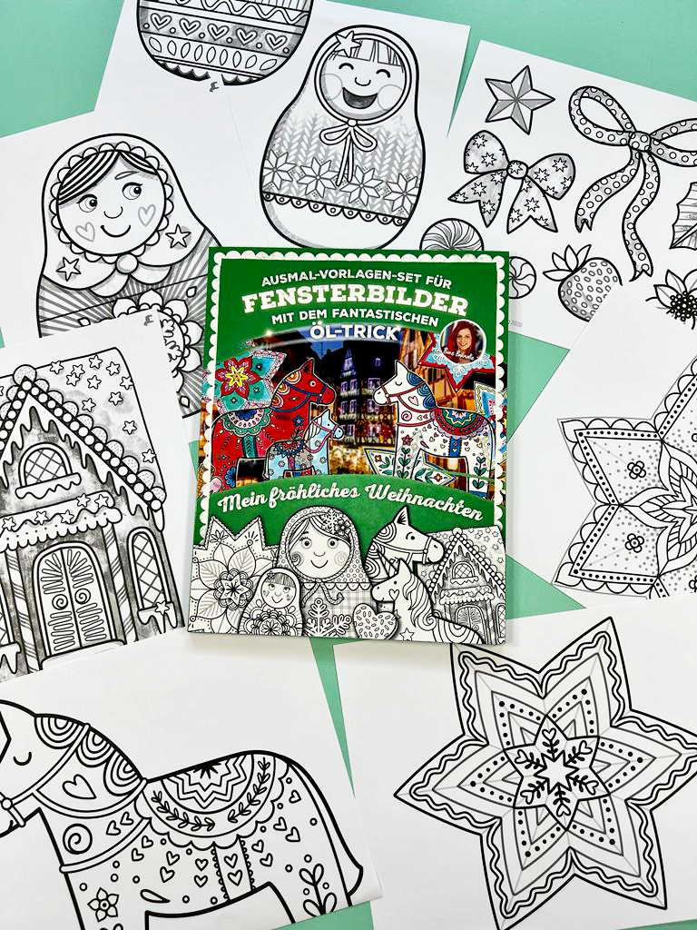 AUSMAL-VORLAGEN-SET FÜR FENSTERBILDER MIT DEM FANTASTISCHEN ÖL-TRICK Mein fröhliches Weihnachten